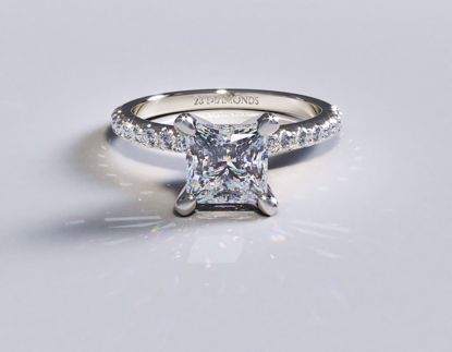 Picture of French Pavé Diamond Engagement Ring Princess 18k White Gold