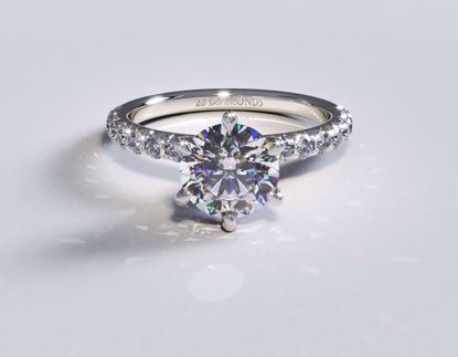 Picture of 6 prong French Pavé Diamond Engagement Ring Round 18k White Gold