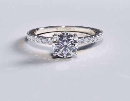 Picture of Petite French Pavé Diamond Engagement Ring Round 18k White Gold