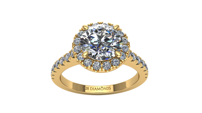 Picture of Scalloped Pavé Halo Engagement Ring Round 18k Yellow Gold