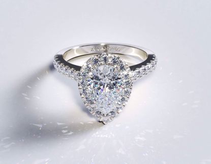 Picture of Scalloped Pavé Halo Engagement Ring Pear 18k White Gold