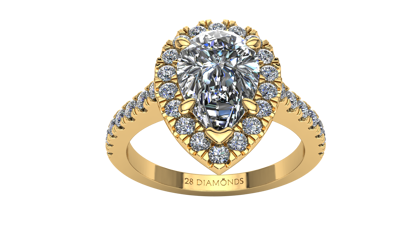 Picture of Scalloped Pavé Halo Engagement Ring Pear 18k Yellow Gold