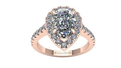 Picture of Scalloped Pavé Halo Engagement Ring Pear 18k Rose Gold