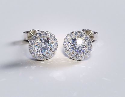 Picture of Scalloped Pavé Diamond Halo Earrings Round 18k White Gold