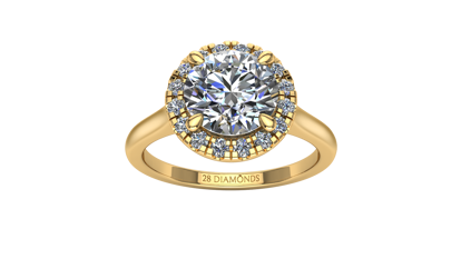 Picture of Pavé Halo Diamond Engagement Ring Round 18k Yellow Gold