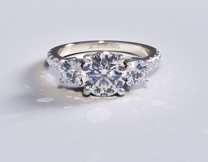 Picture of Scalloped Pavé Trio Engagement Ring Round 18k White Gold